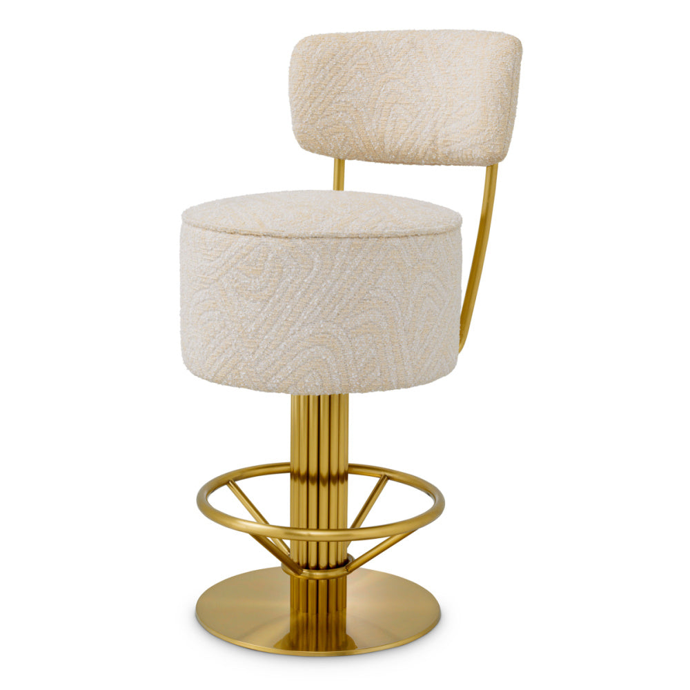 Eichholtz Carleton Counter Stool, Brushed Brass, Camari Cream, Swivel Base (A120863)