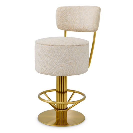 Eichholtz Carleton Counter Stool, Brushed Brass, Camari Cream, Swivel Base (A120863)