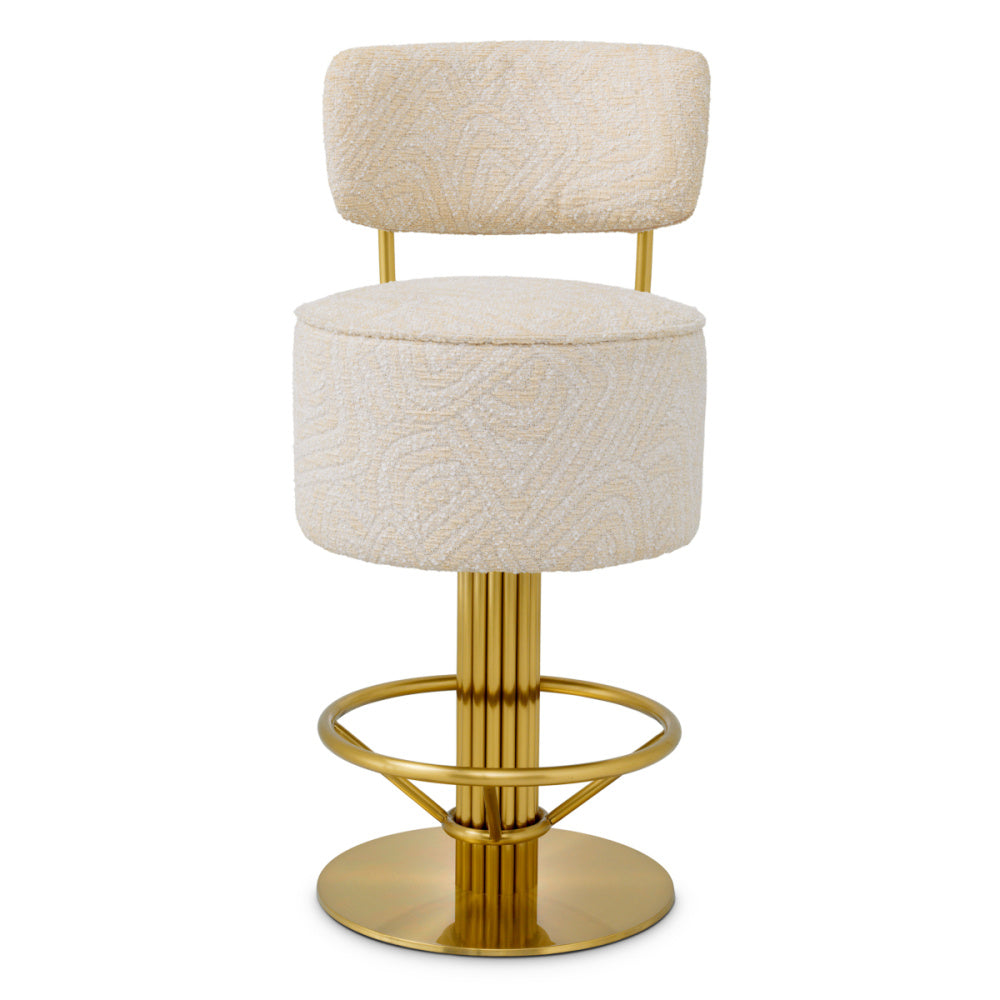 Eichholtz Carleton Counter Stool, Brushed Brass, Camari Cream, Swivel Base (A120863)