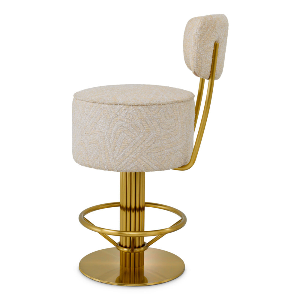 Eichholtz Carleton Counter Stool, Brushed Brass, Camari Cream, Swivel Base (A120863)