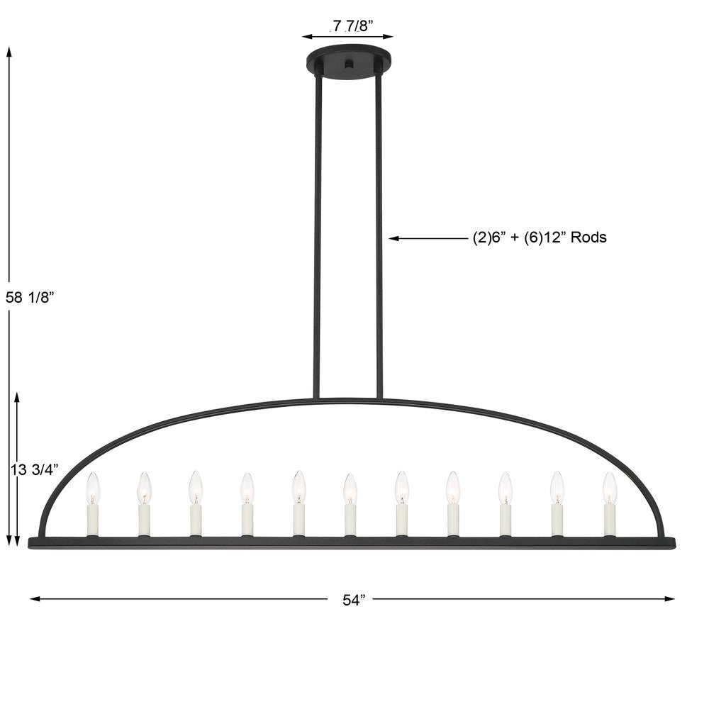Crystorama Abbott 11-Light Linear Chandelier - dimensions