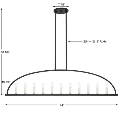 Crystorama Abbott 11-Light Linear Chandelier - dimensions