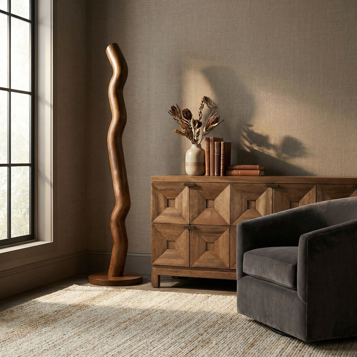 Noir Licorice Sculpture Dark Walnut styled in an interior setting