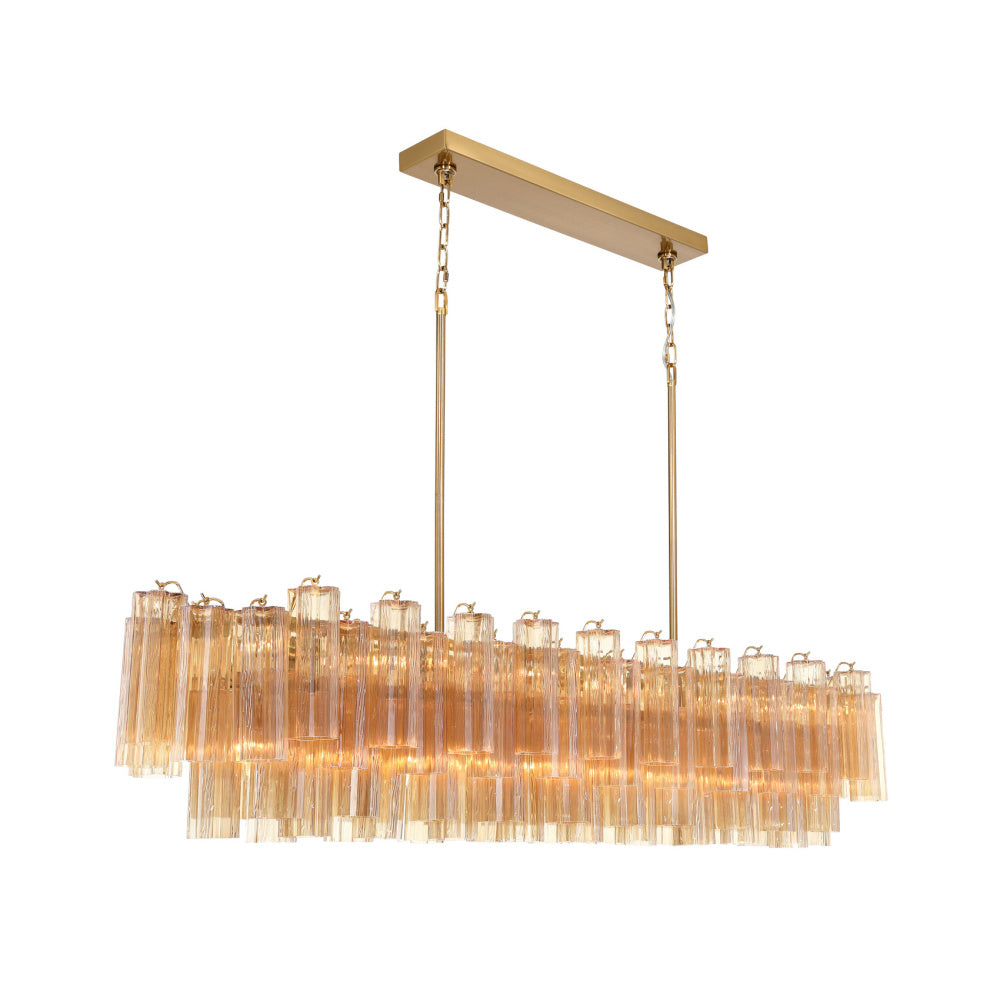 Crystorama Addis 65" 16-Light Linear Chandelier Aged Brass Amber