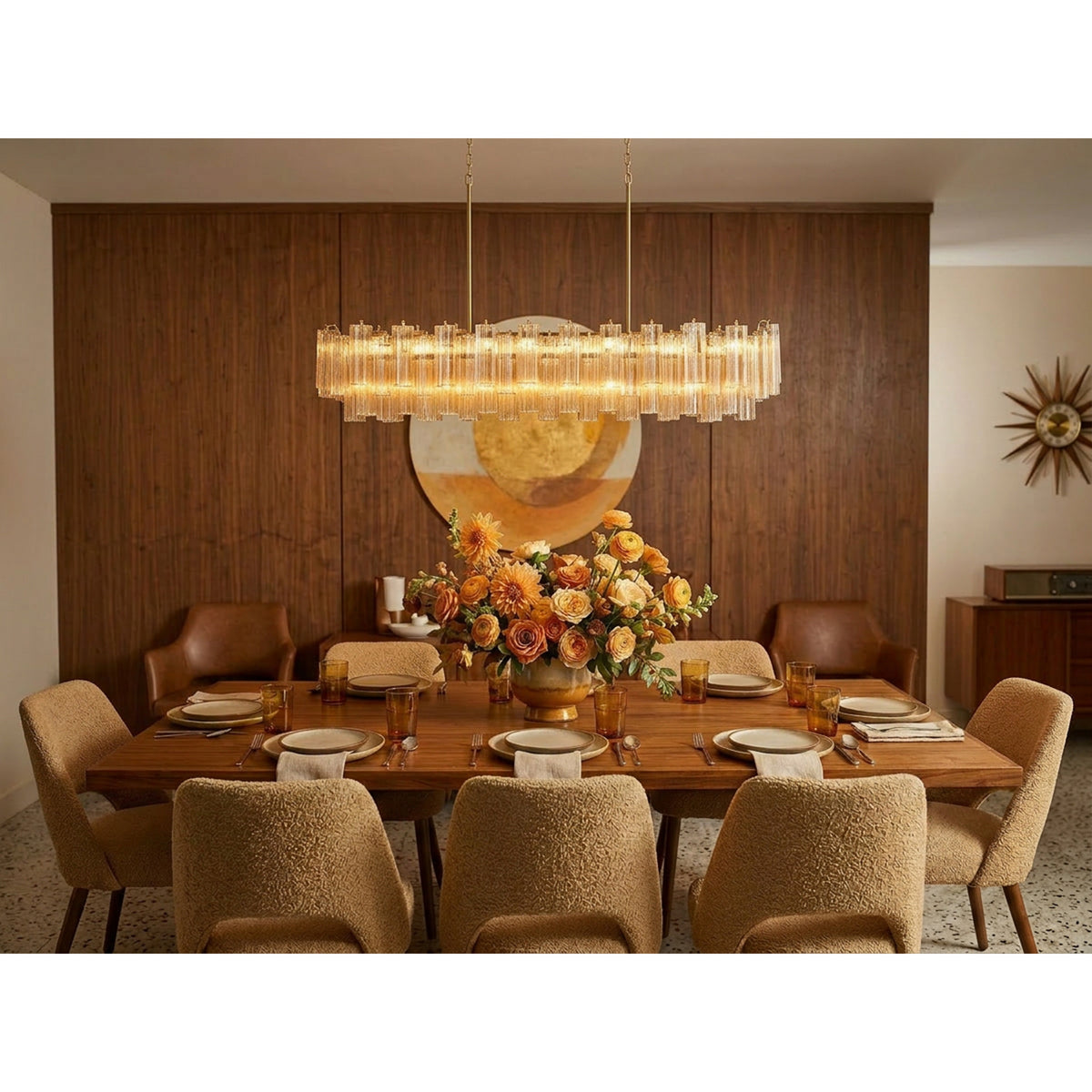 Crystorama Addis 65" 16-Light Linear Chandelier Aged Brass Amber - lifestyle