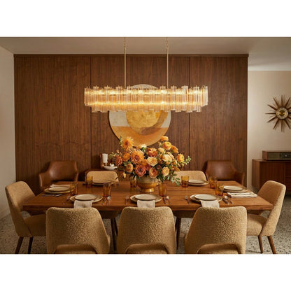 Crystorama Addis 65" 16-Light Linear Chandelier Aged Brass Amber - lifestyle