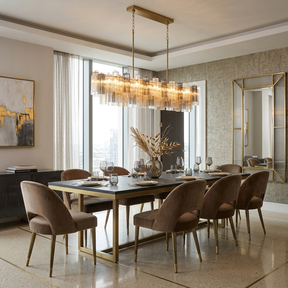 Crystorama Addis 65" 16-Light Linear Chandelier Aged Brass Autumn - lifestyle