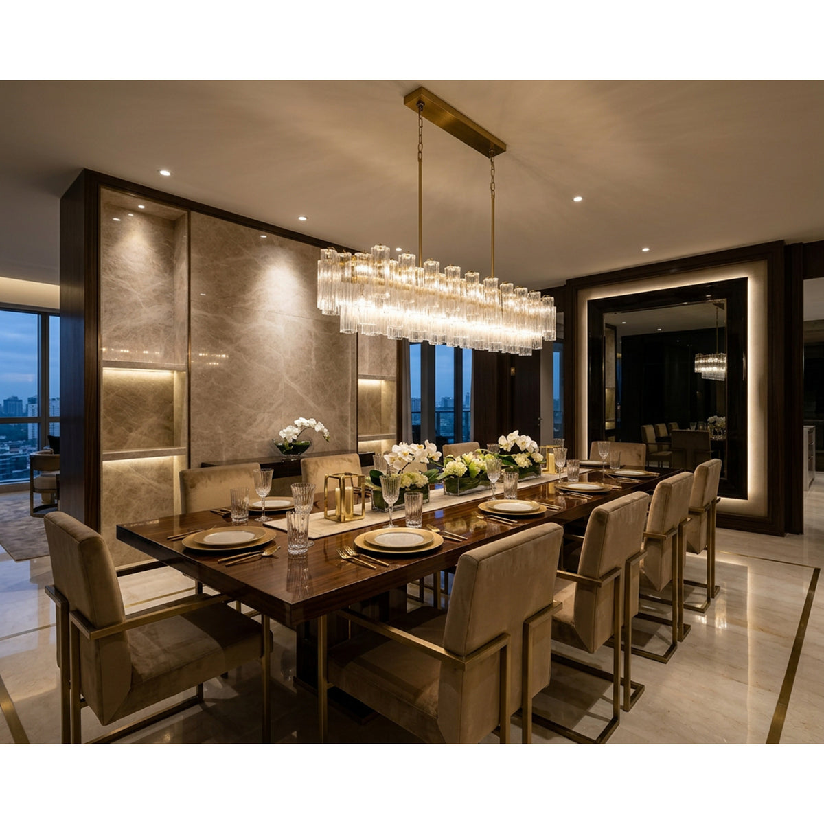 Crystorama Addis 65" 16-Light Linear Chandelier Aged Brass Clear - lifestyle
