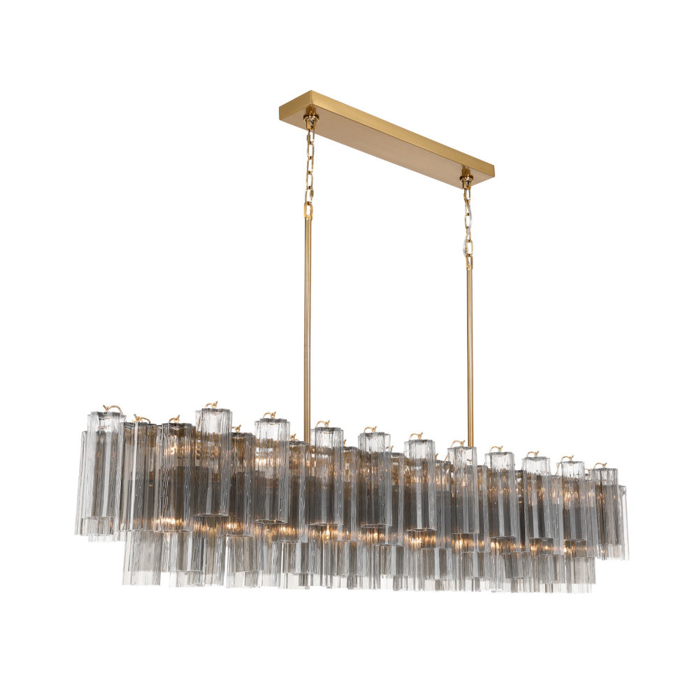 Crystorama Addis 65" 16-Light Linear Chandelier Aged Brass Smoke