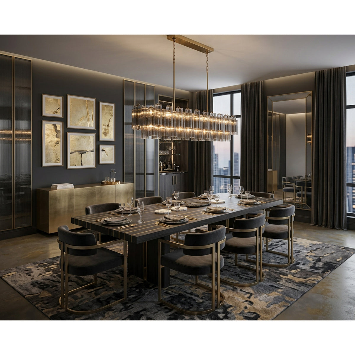 Crystorama Addis 65" 16-Light Linear Chandelier Aged Brass Smoke - lifestyle