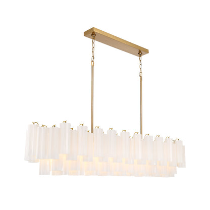 Crystorama Addis 65" 16-Light Linear Chandelier Aged Brass White