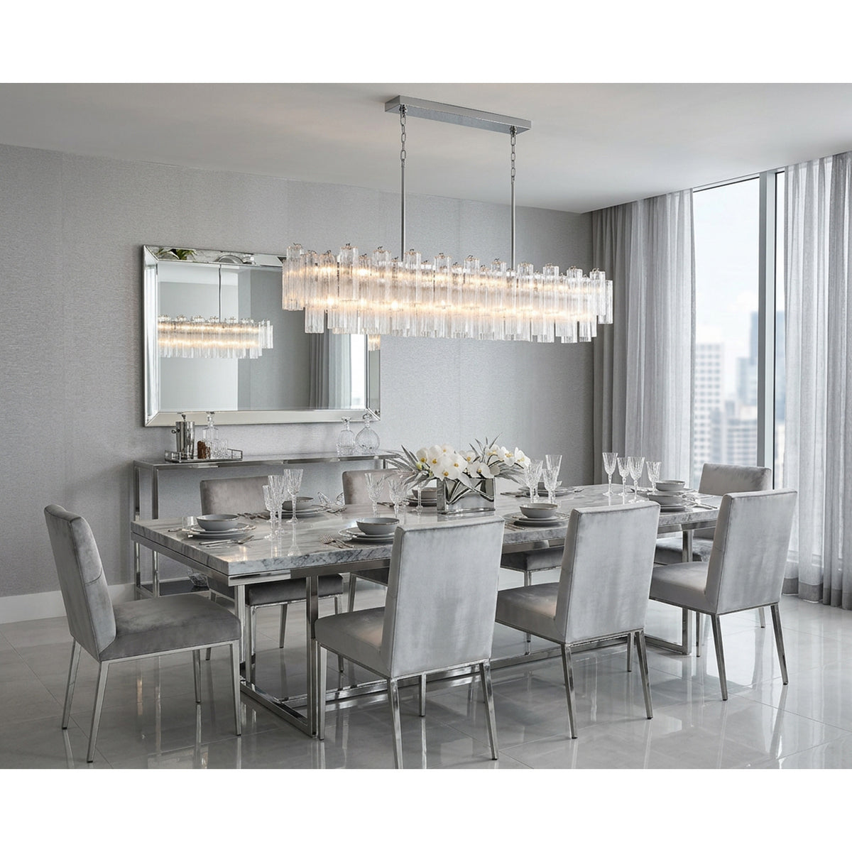 Crystorama Addis 65" 16-Light Linear Chandelier Polished Chrome Clear - lifestyle