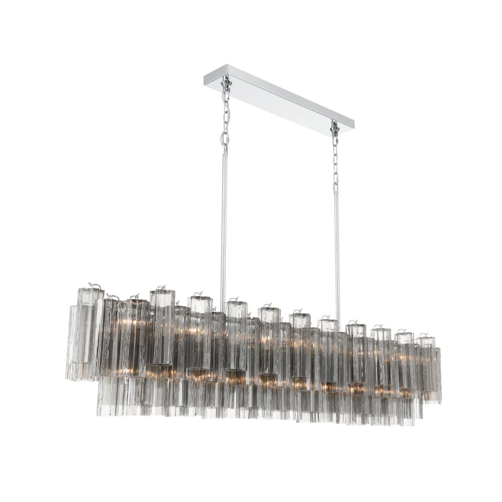 Crystorama Addis 65" 16-Light Linear Chandelier Polished Chrome Smoke