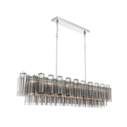 Crystorama Addis 65" 16-Light Linear Chandelier Polished Chrome Smoke