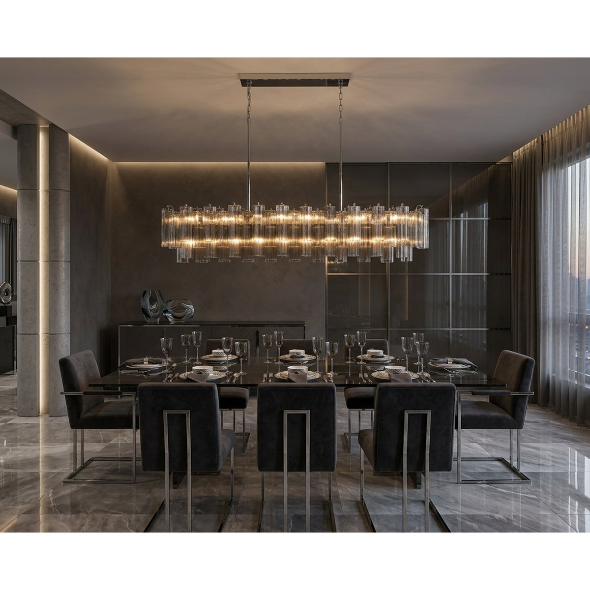 Crystorama Addis 65" 16-Light Linear Chandelier Polished Chrome Smoke - lifestyle