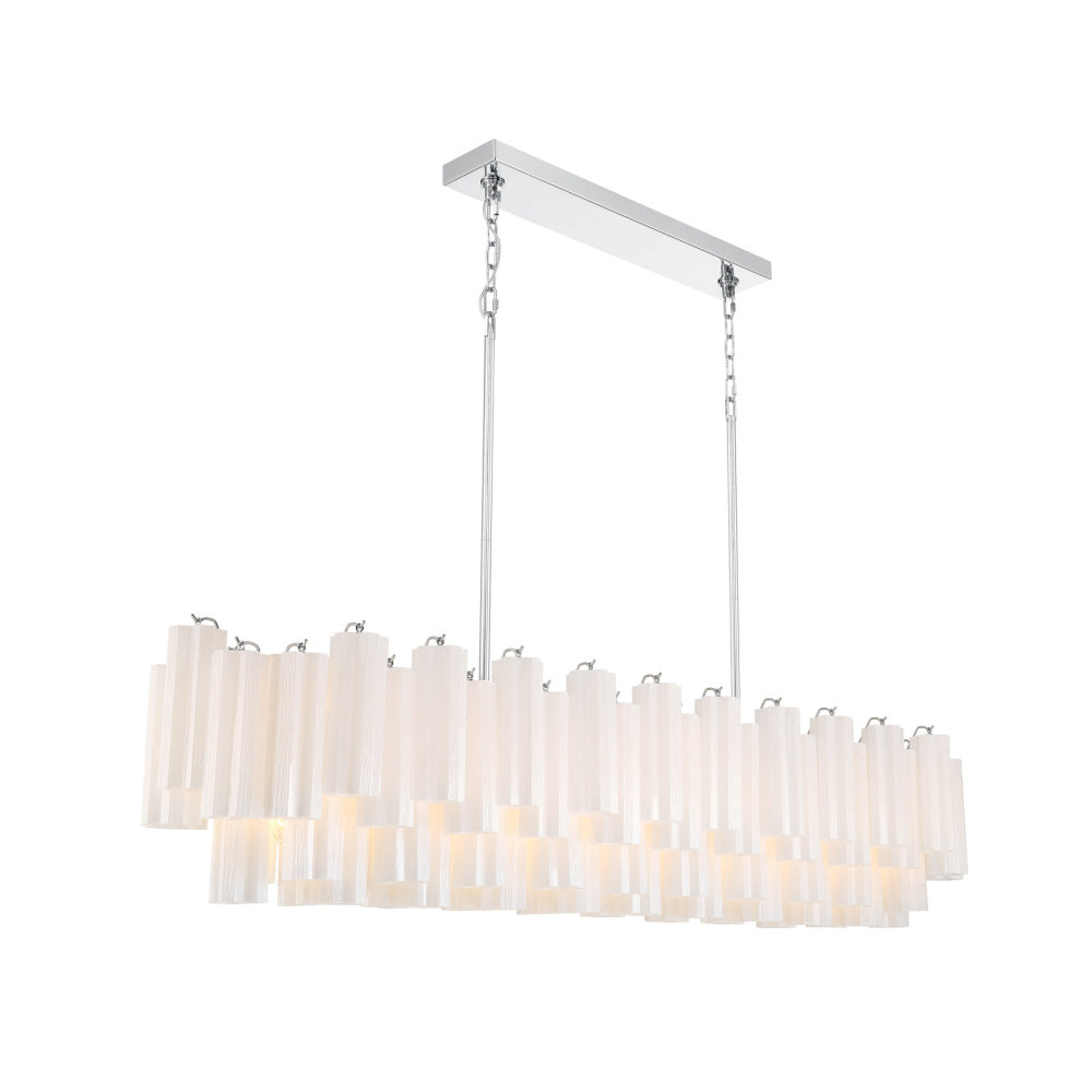 Crystorama Addis 65" 16-Light Linear Chandelier Polished Chrome White