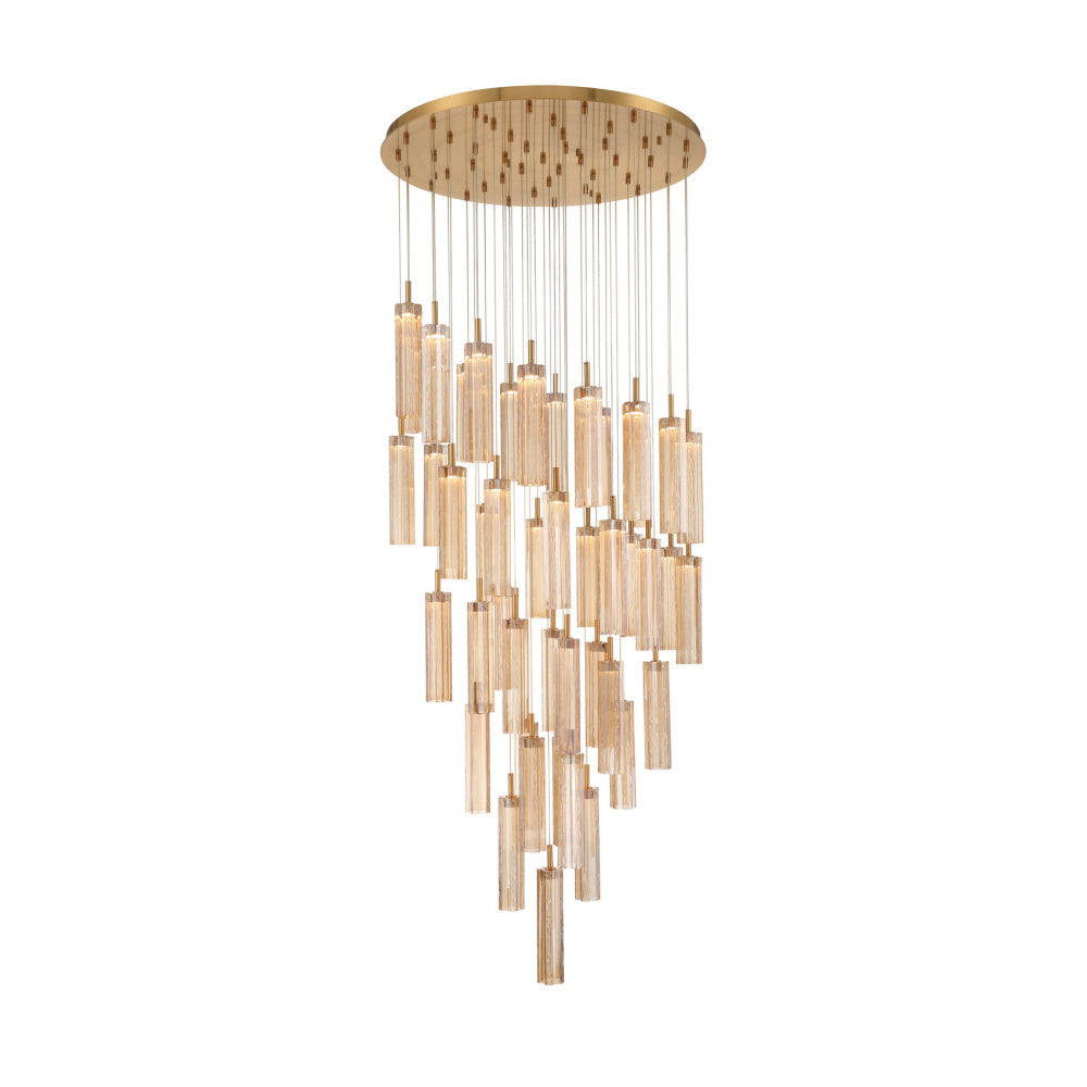 Crystorama Addis 36" LED Multi-Light Pendant Aged Brass Amber