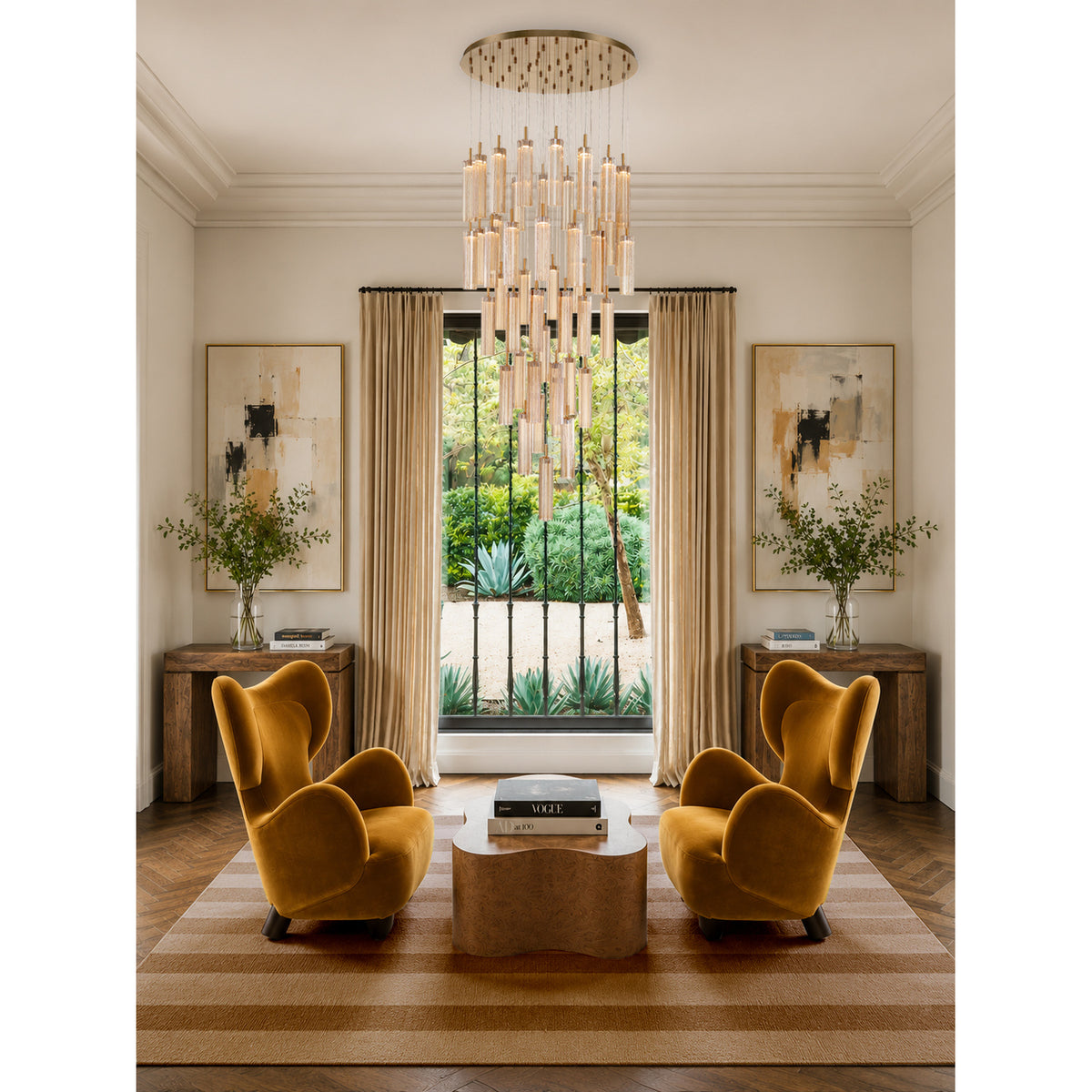 Crystorama Addis 36" LED Multi-Light Pendant Aged Brass Amber - lifestyle