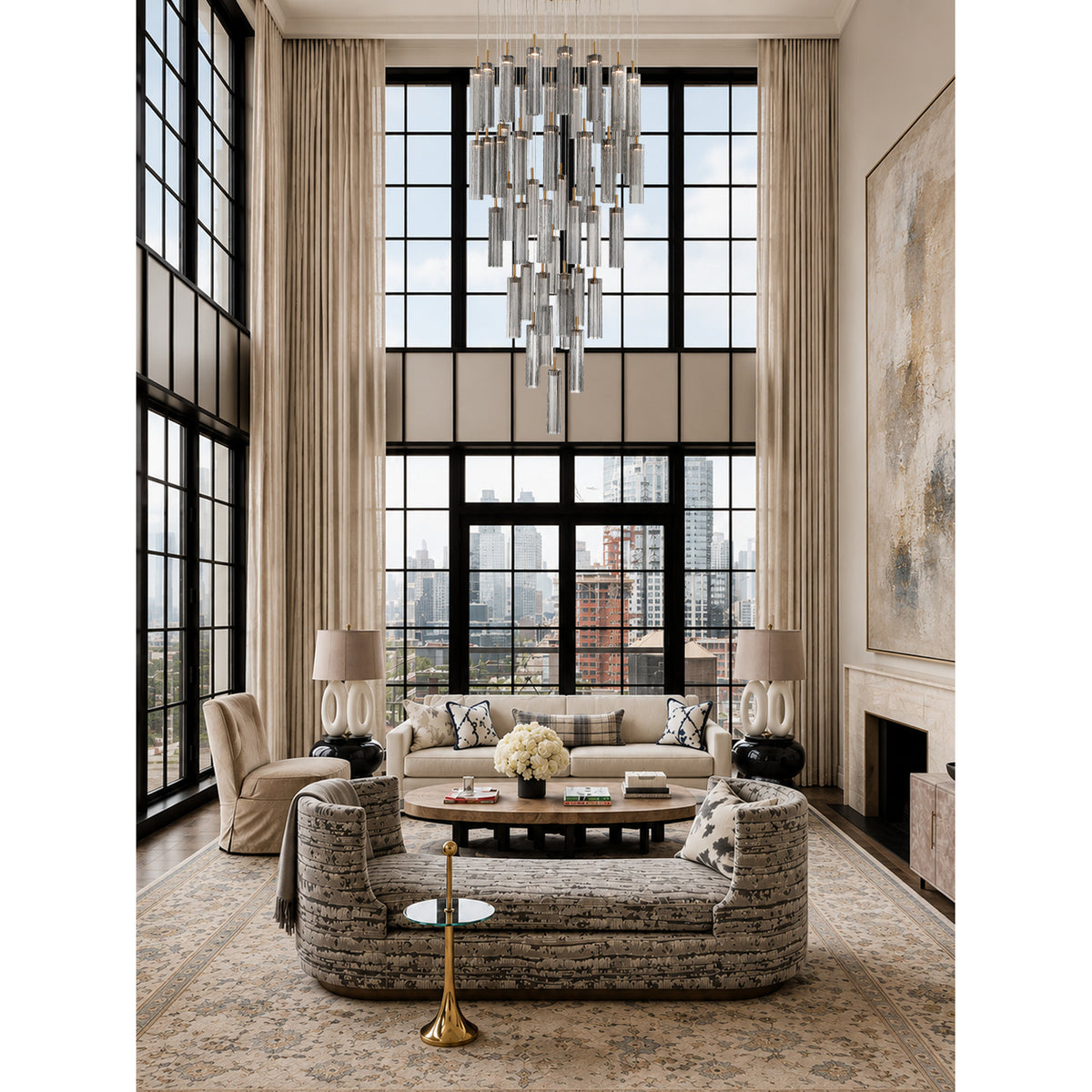 Crystorama Addis 36" LED Multi-Light Pendant Aged Brass Smoke - lifestyle