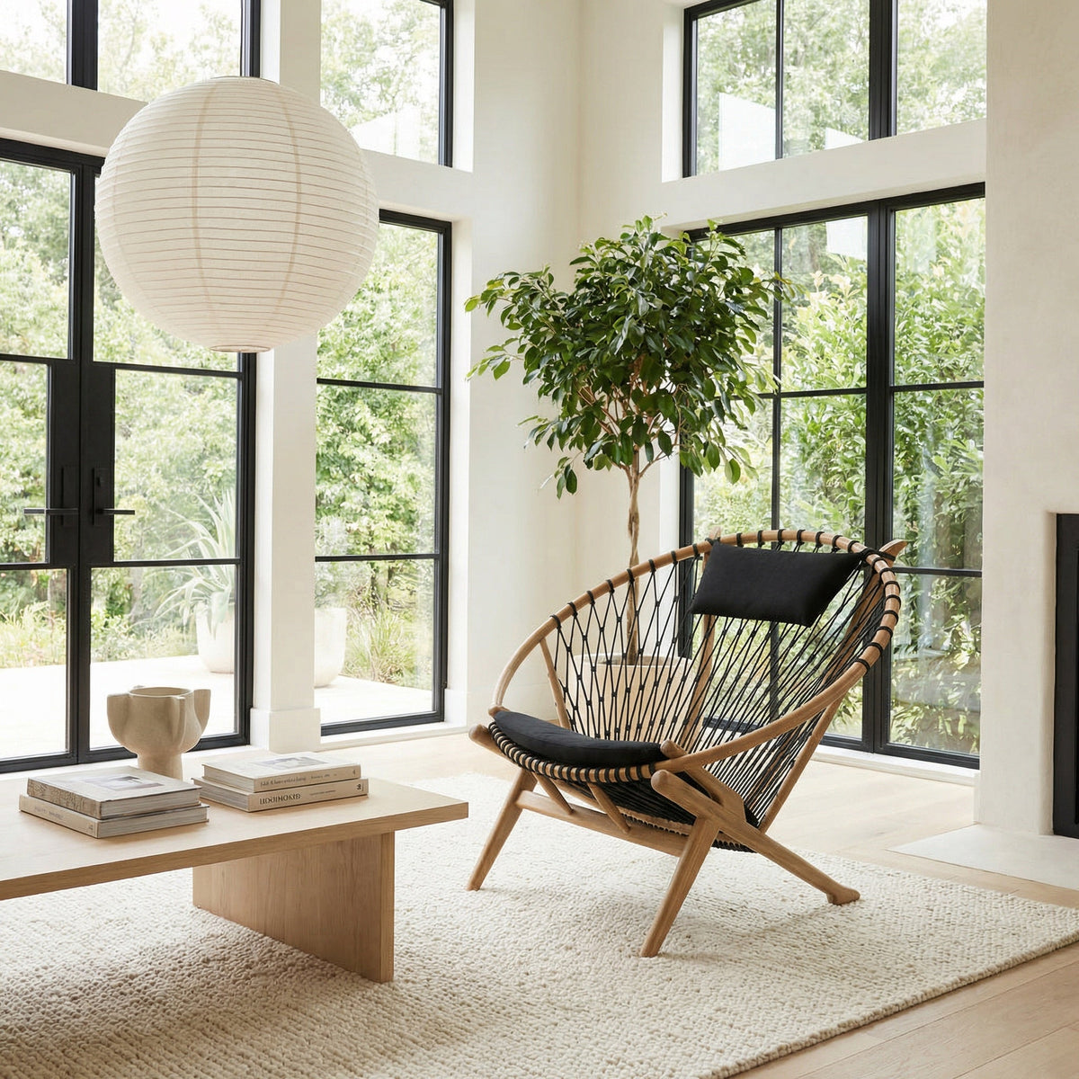 Noir Mateo Chair Clear Coat Flat styled in an interior setting