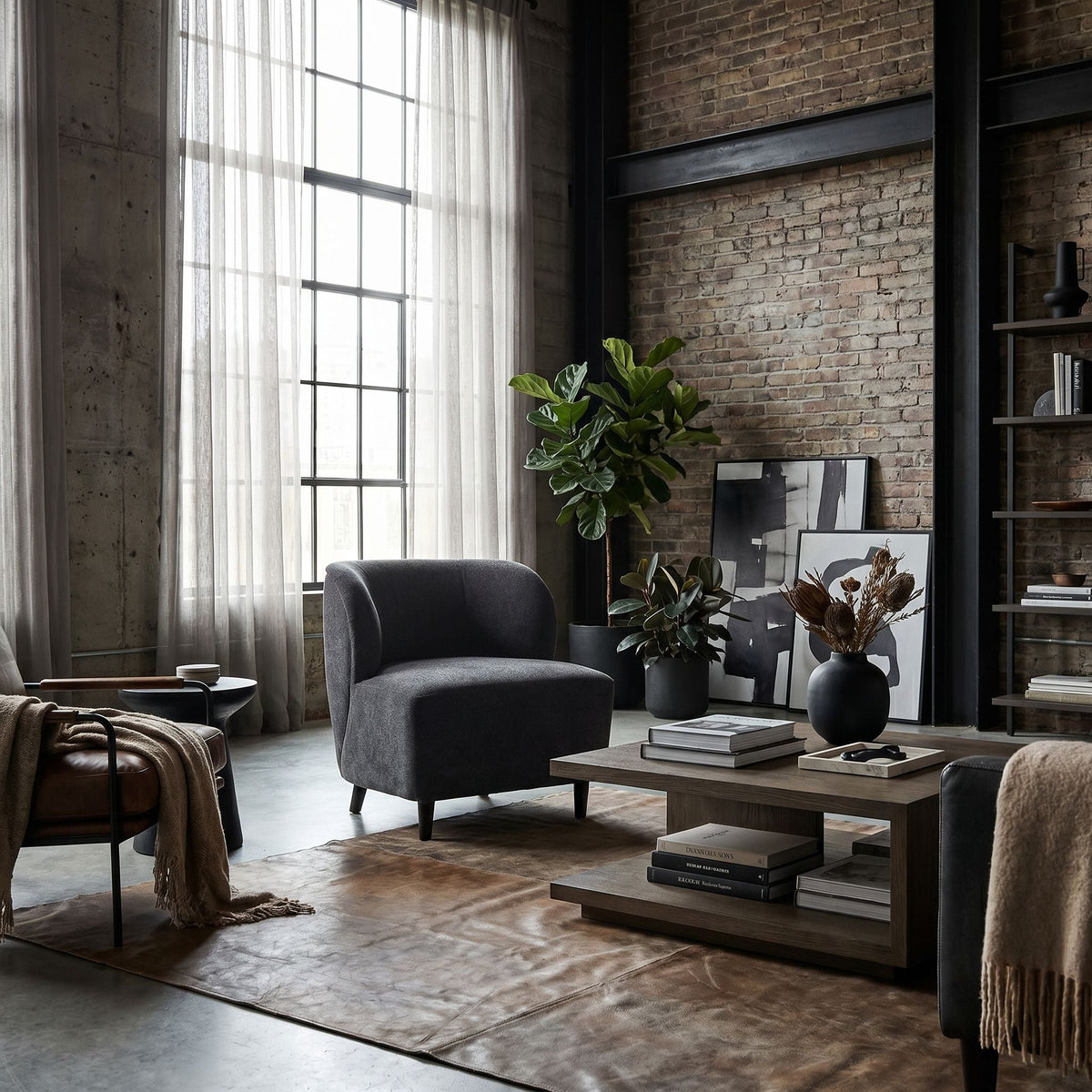 Noir Laffont Accent Chair Natural, Ocean Gray shown in a styled room setting