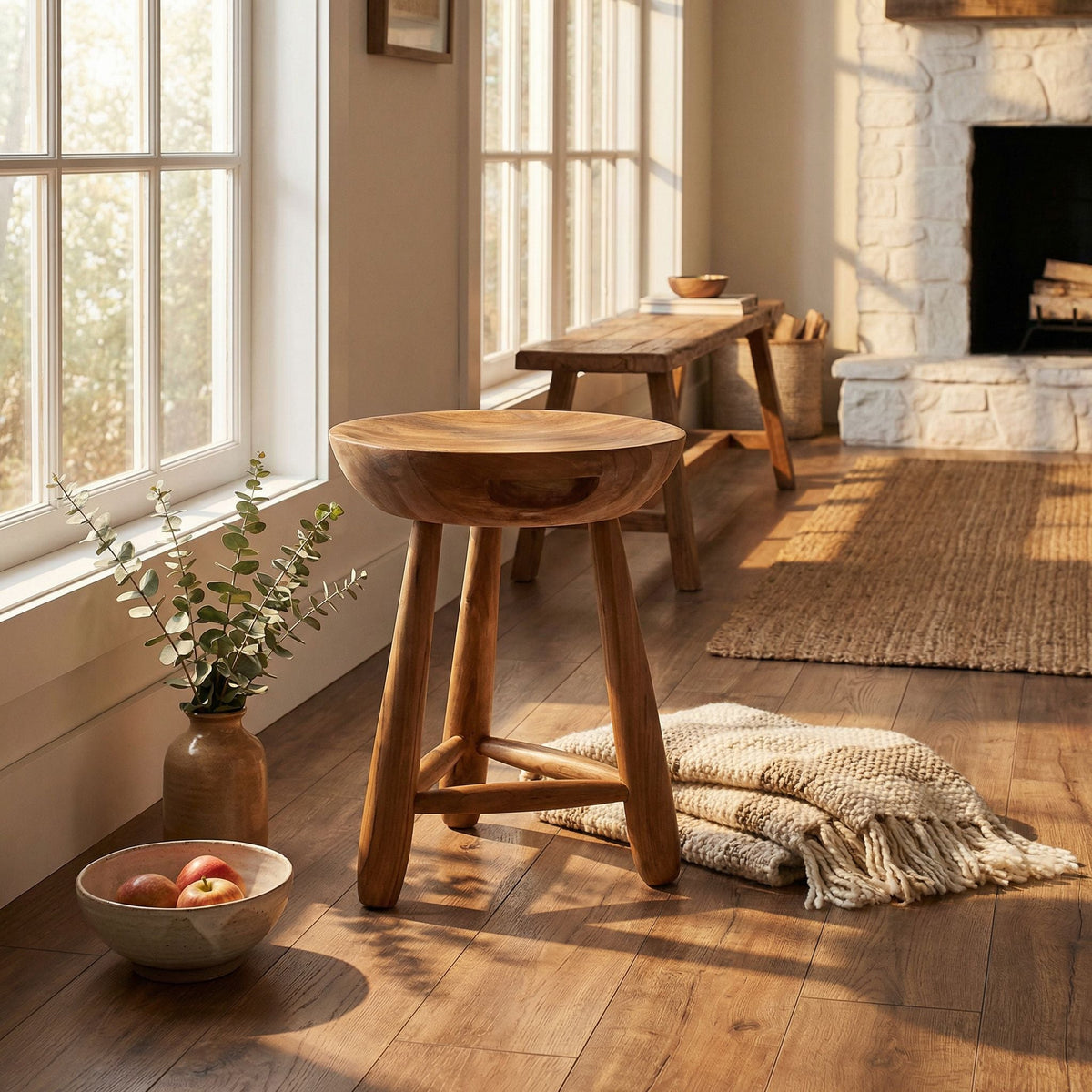 Noir Basel Stool Natural styled in an interior setting