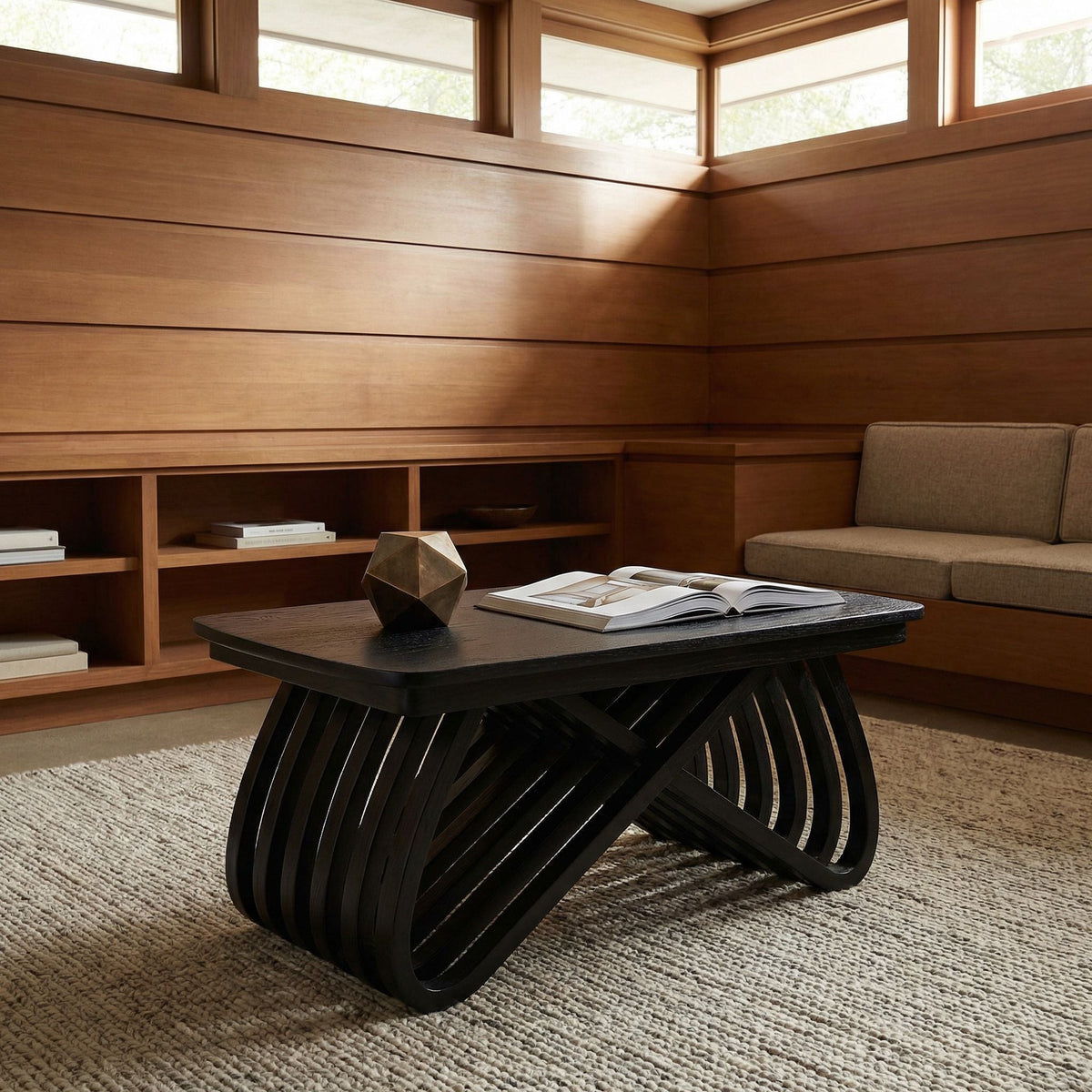 Noir Infinity Coffee Table Charcoal Black styled in an interior setting