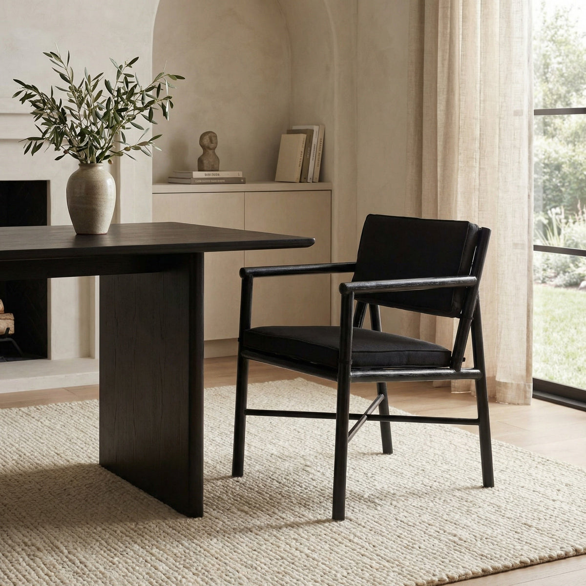 Noir Camworth Chair Charcoal Black styled in an interior setting