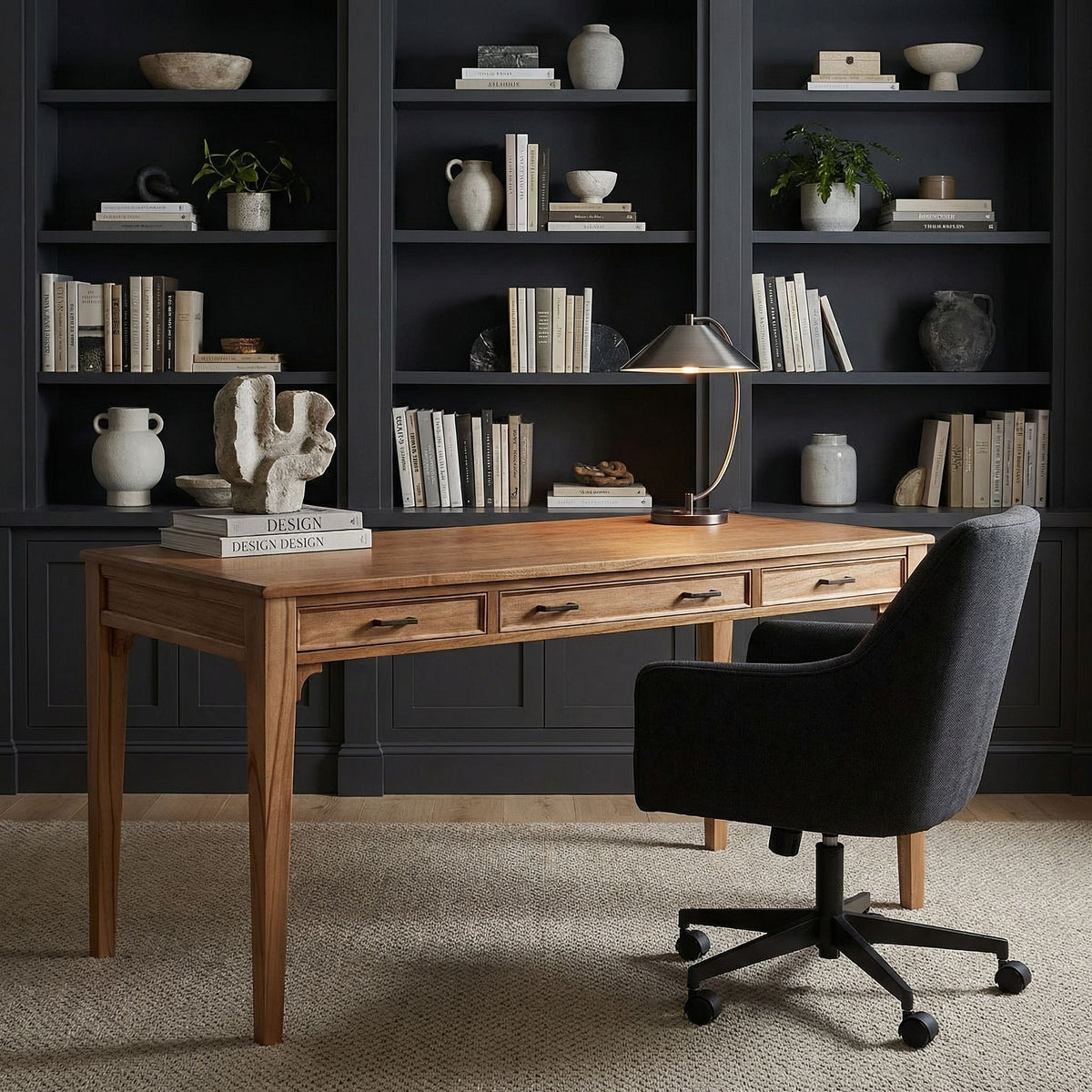 Noir Ambrose Desk Bleached Teak styled in an interior setting