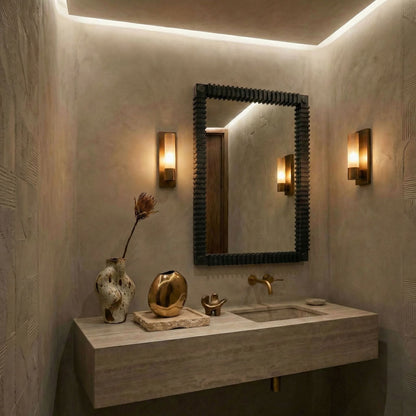 Noir Rift Mirror Charcoal Black styled in an interior setting