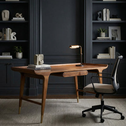 Noir Mandrake Desk Clear Coat Flat styled in an interior setting