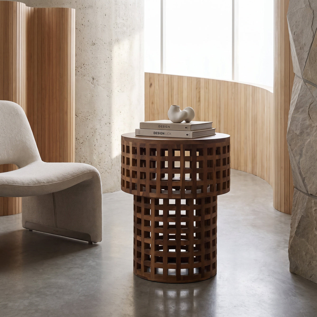Noir Flynn Side Table styled in an interior setting