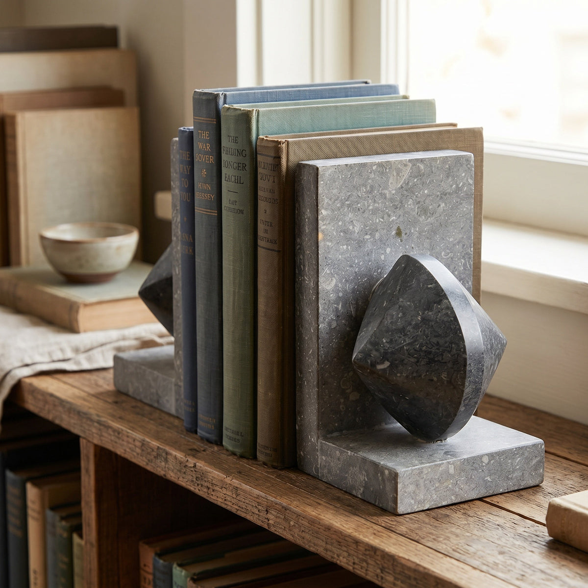 Noir Marble Bookends Natural styled in an interior setting