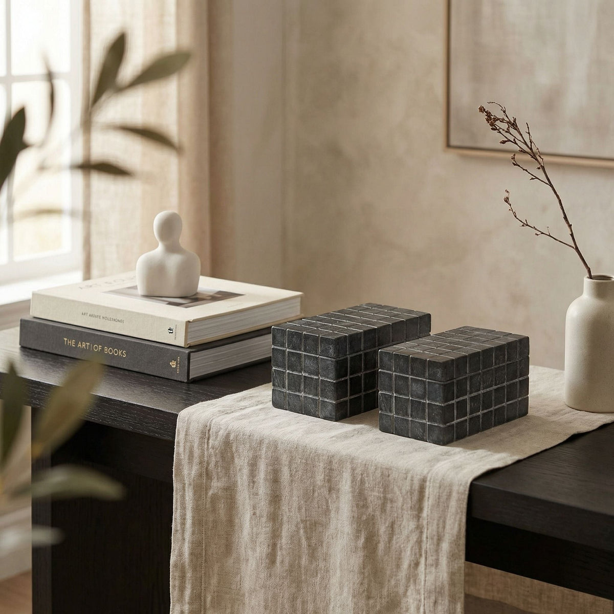 Noir Berlin Box Set of 2 Black styled in an interior setting