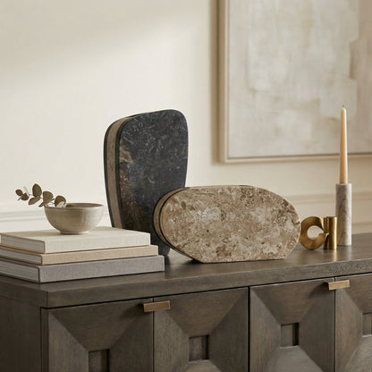 Noir Zola Vase Black and White Marble styled in an interior setting