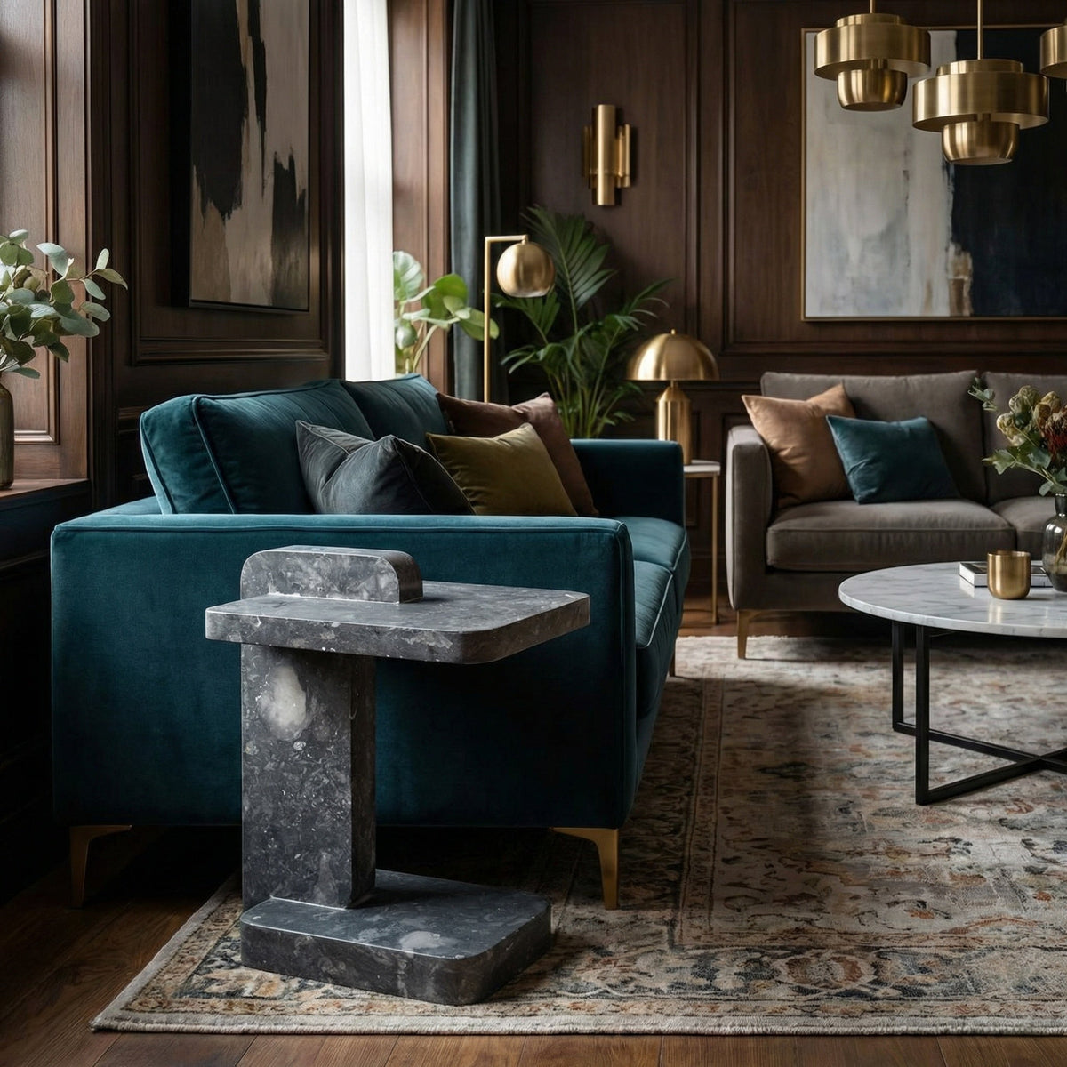 Noir North Side Table Black Marble styled in an interior setting