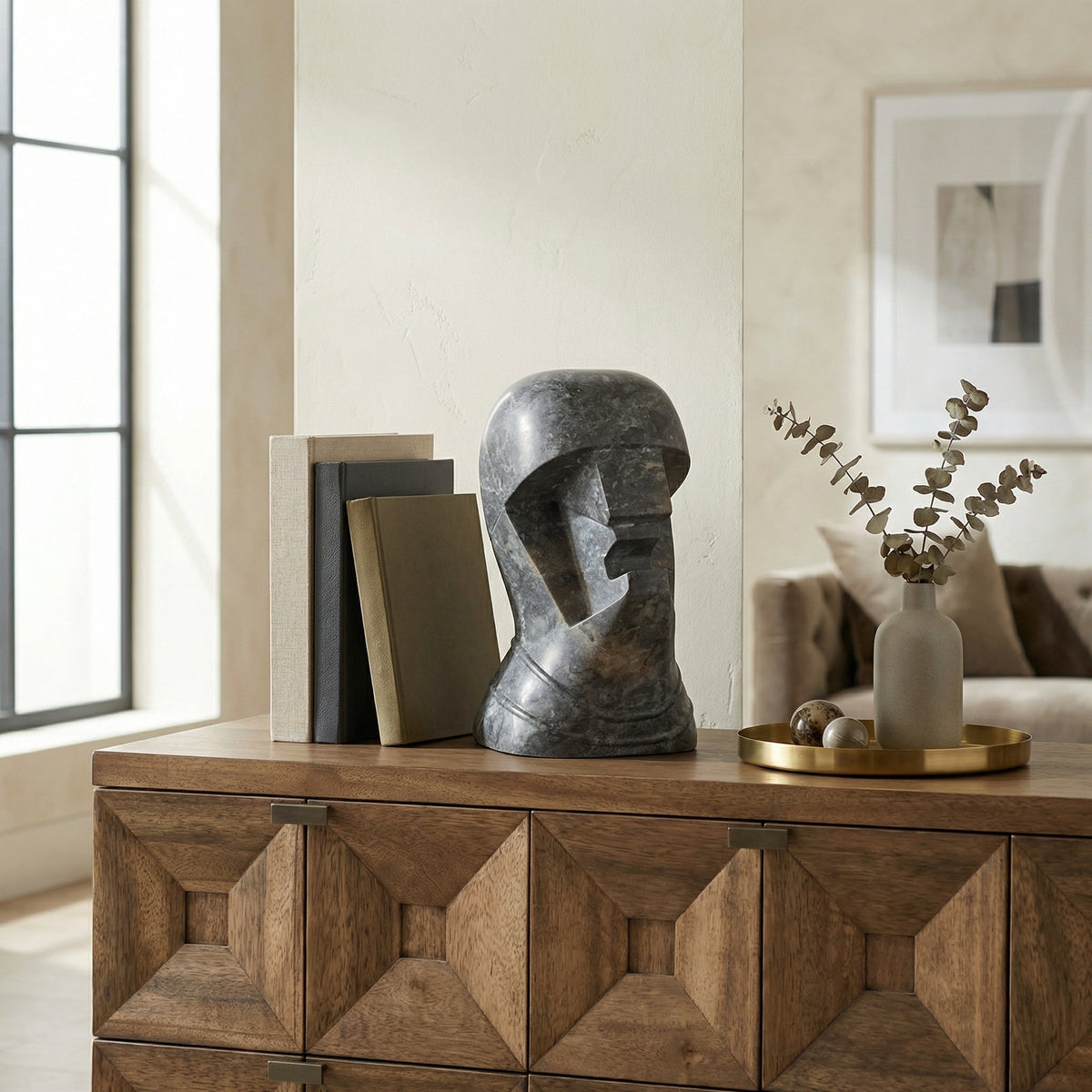 Noir Neo Sculpture Black Marble styled in an interior setting