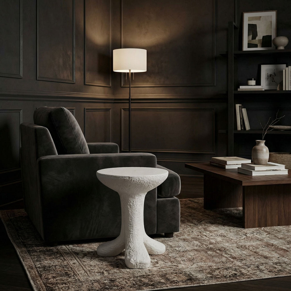 Noir Laramy Side Table White styled in an interior setting