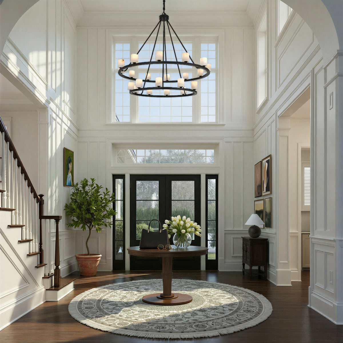 Crystorama Aragon 22-Light Chandelier Matte Black Stone - lifestyle