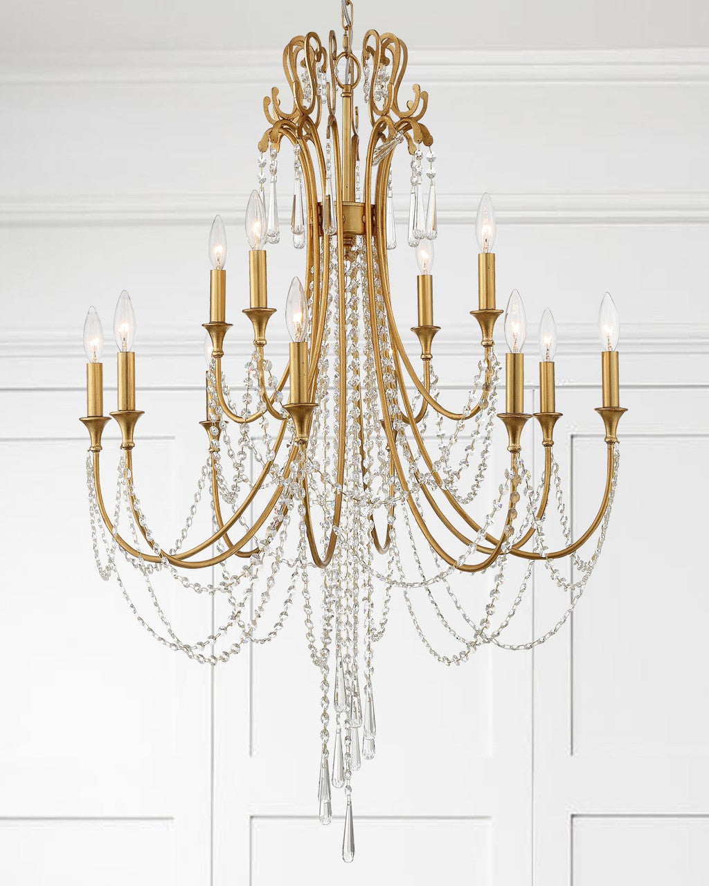 Arcadia Chandelier - Antique Gold, Hand Cut Crystal 41.5"H