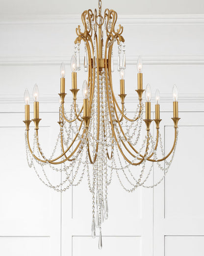 Arcadia Chandelier - Antique Gold, Hand Cut Crystal 41.5"H