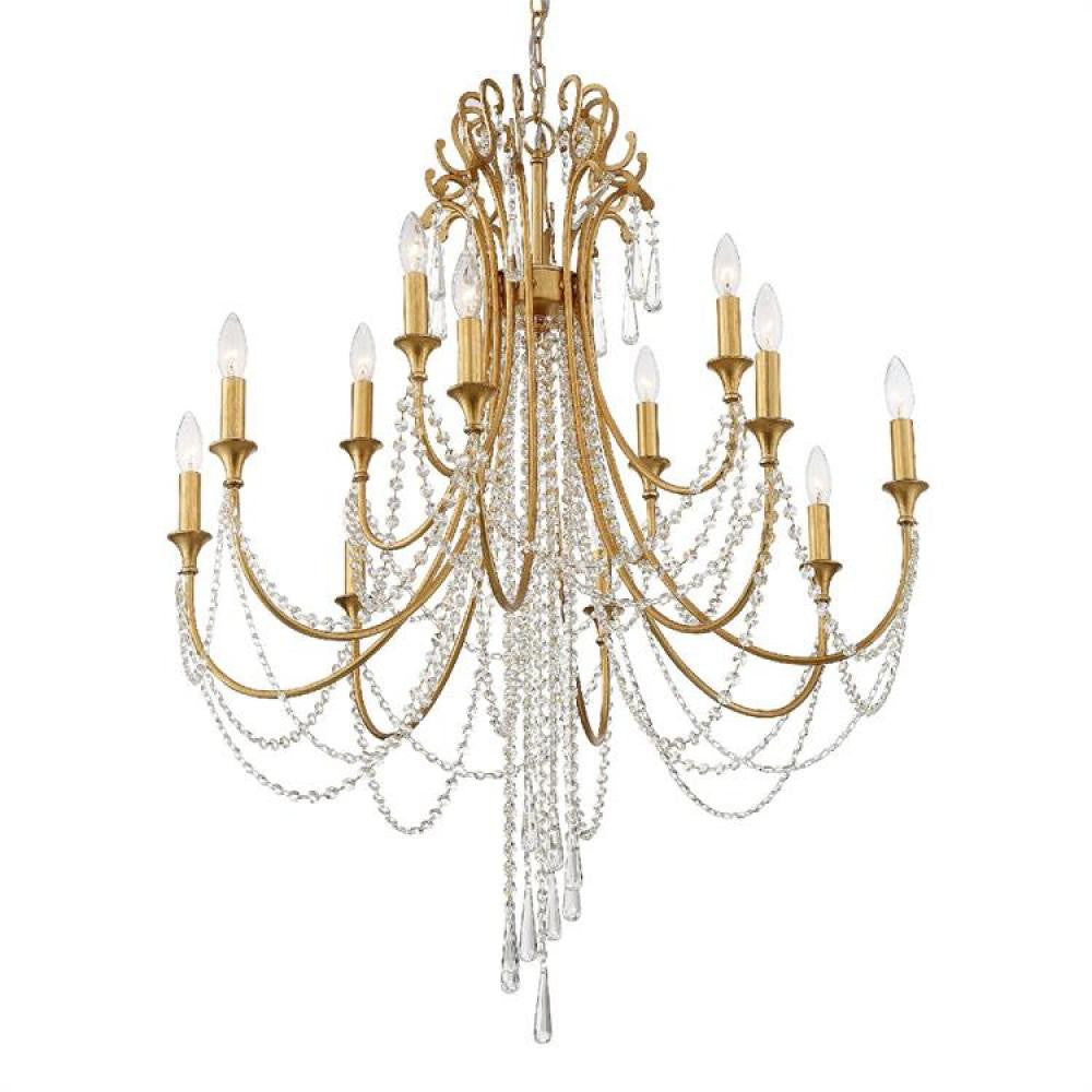 Arcadia Chandelier - Antique Gold, Hand Cut Crystal 41.5"H