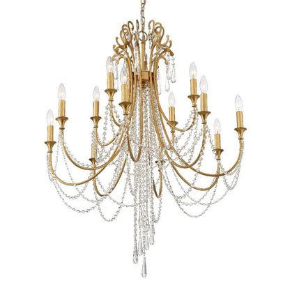 Arcadia Chandelier - Antique Gold, Hand Cut Crystal 41.5"H