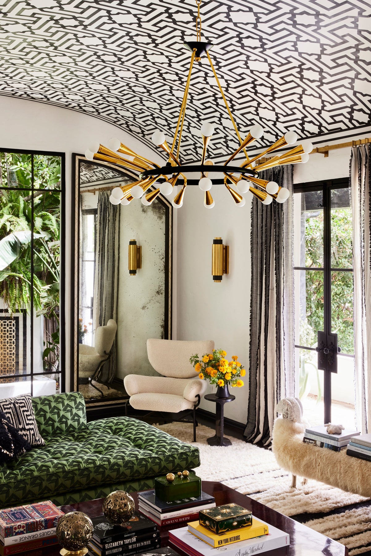 Corbett Aries Chandelier Vintage Polished Brass with Black Brass Detail 1