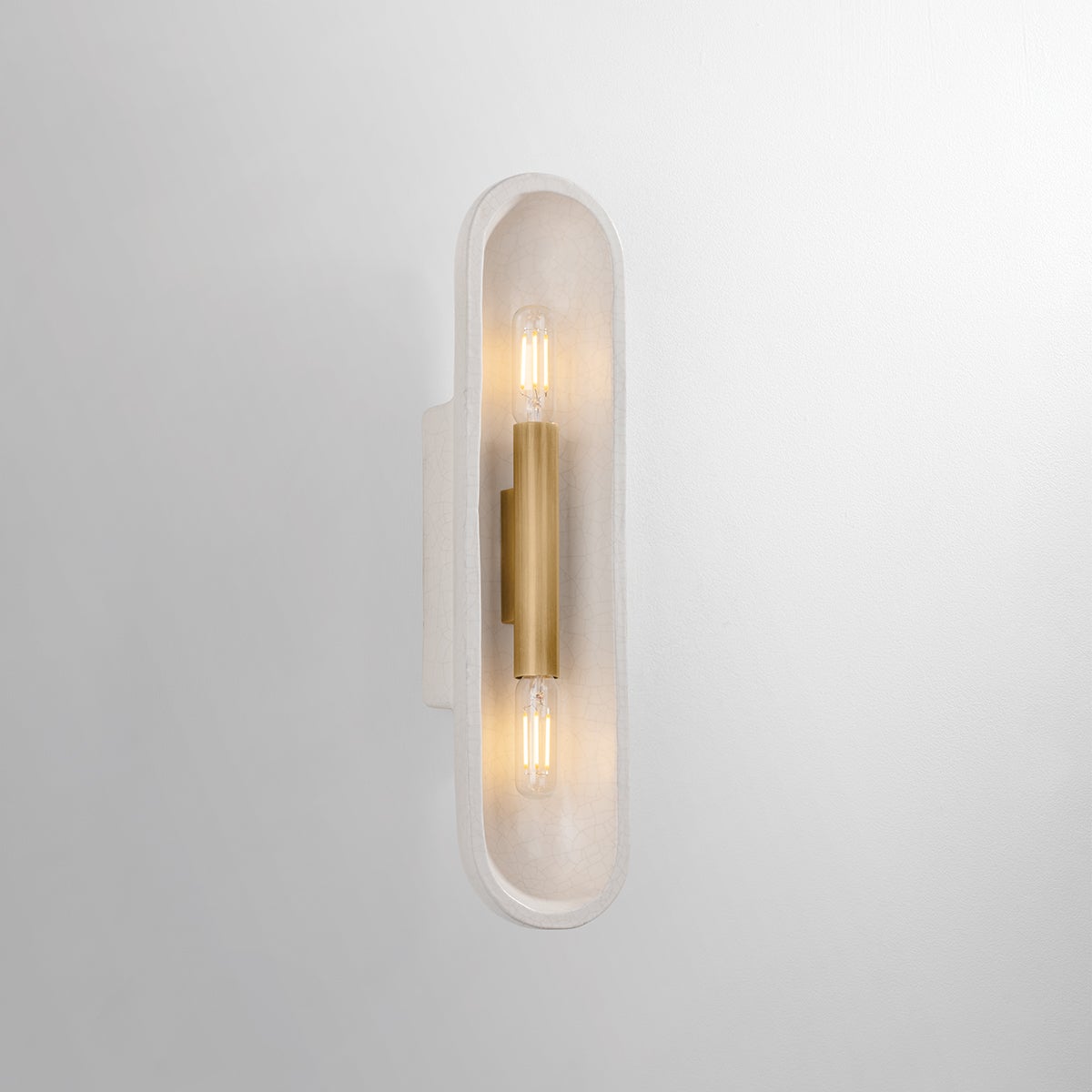 Troy Lane Wall Sconce Patina Brass / Ceramic White Large Crackle Detail 2
