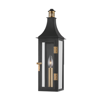 Troy Wes Outdoor Wall Sconce Patina Brass / Textured Black