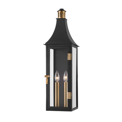 Troy Wes Outdoor Wall Sconce Patina Brass / Textured Black