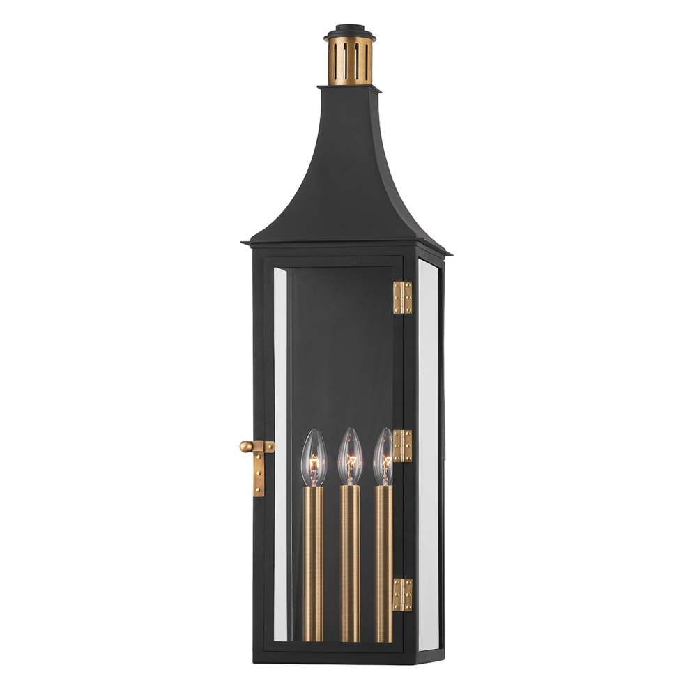 Troy Wes Outdoor Wall Sconce Patina Brass / Textured Black