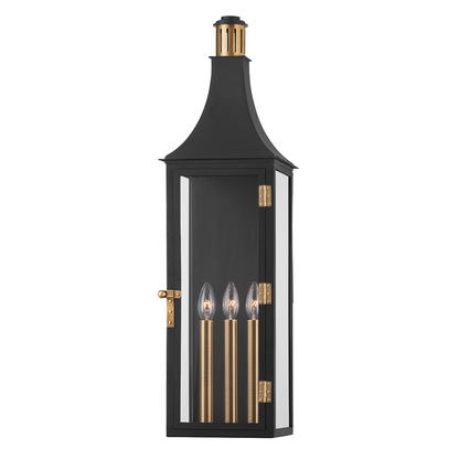 Troy Wes Outdoor Wall Sconce Patina Brass / Textured Black