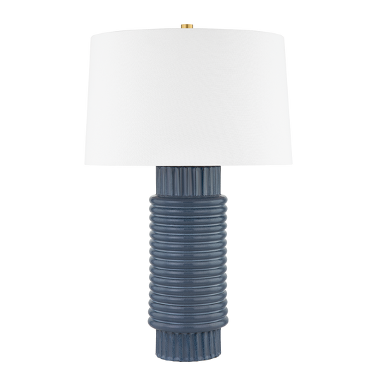Hudson Valley Broderick Table Lamp Aged Brass, Grey Blue Reactive Ceramic